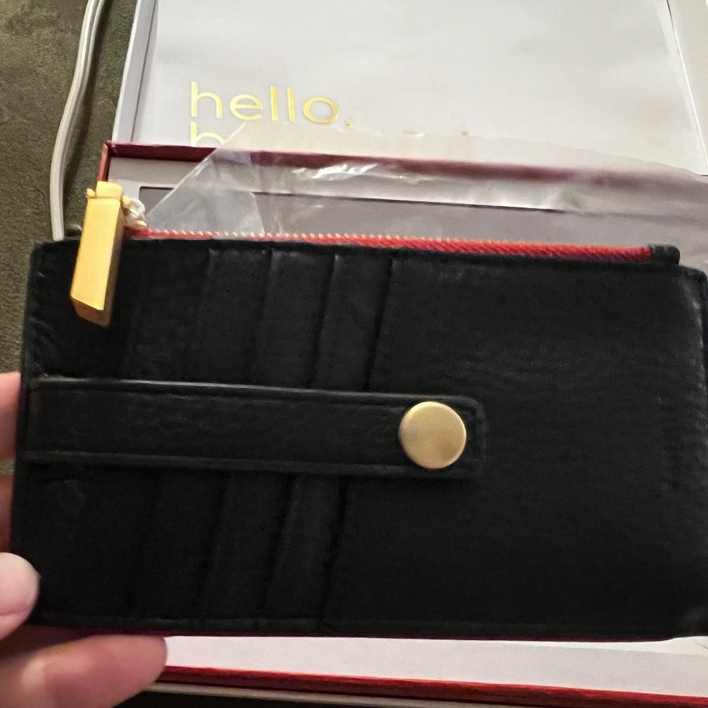 NWT HAMMITT 210 WEST Leather Wallet Black / Brushed Gold Red Zip - Picture 1 of 6